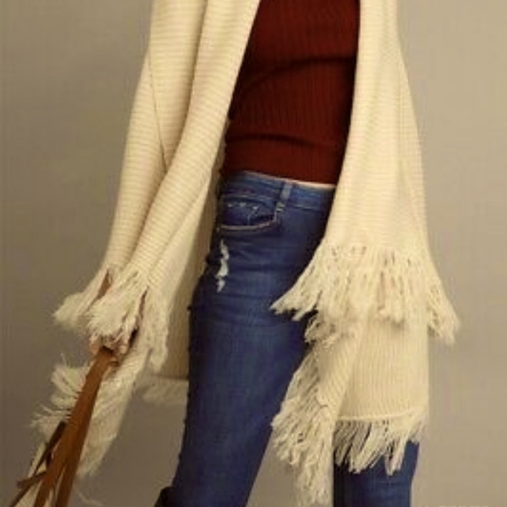 Umgee Fringe Open Cardigan Sweater in Cream Brand New With Tags Size L